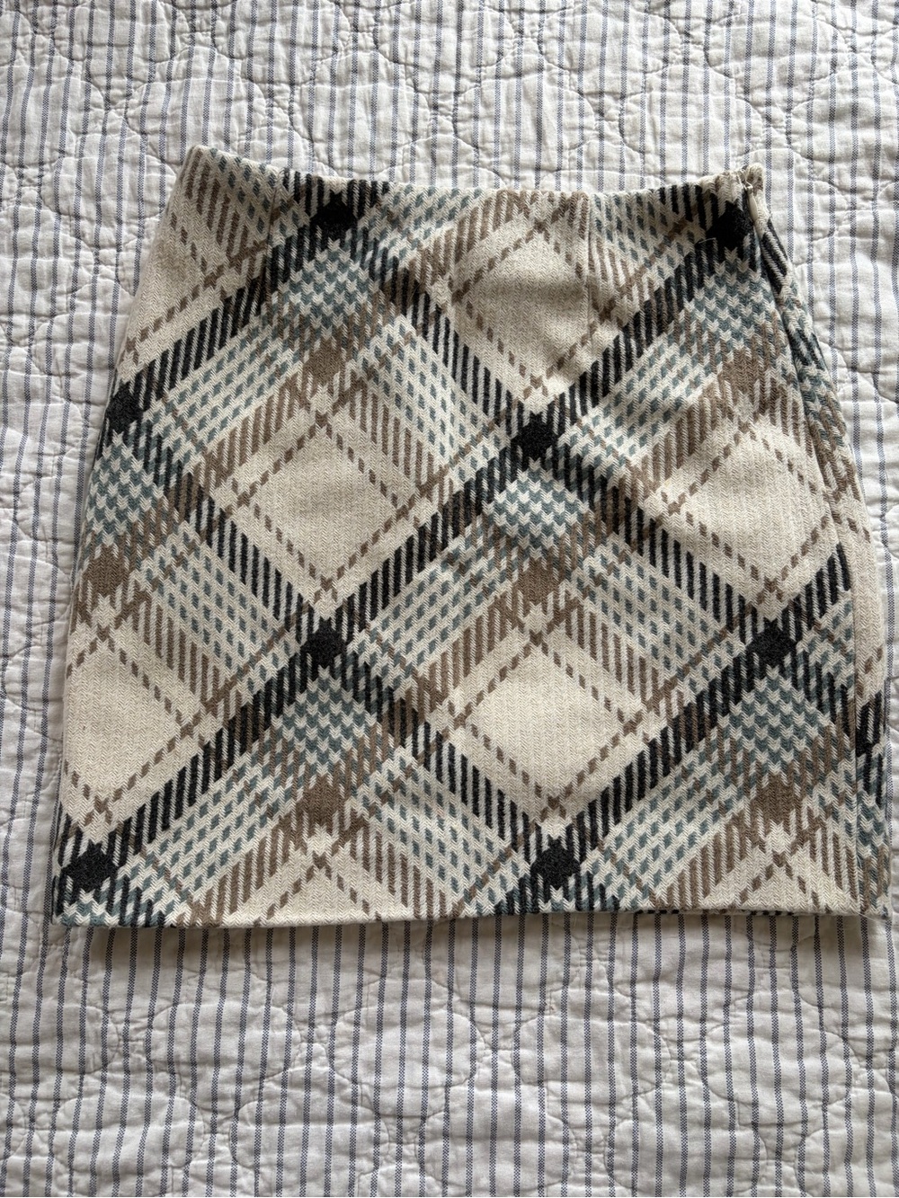 H&M Plaid Mini Skirt in Cream, Brown & Black with Light Blue Accents